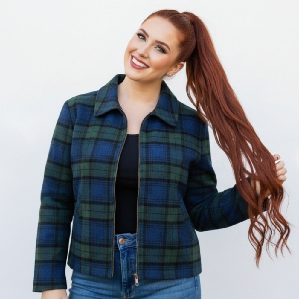 The Limited Western Wool Plaid Jacket Coat Full Zip Medium Adjustable